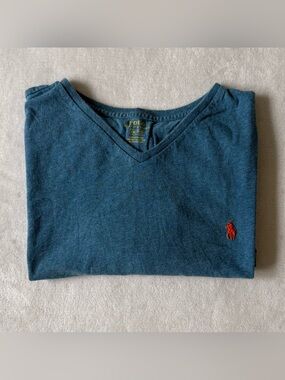 Polo Ralph Lauren Blue V-Neck Casual T-Shirt Men’s XXL Classic Logo Tee
